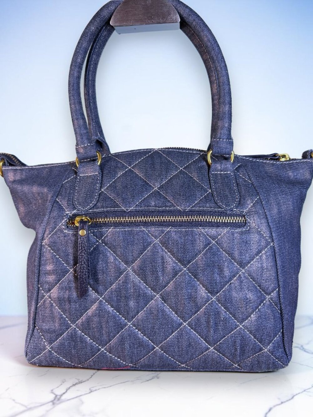 Sharif 1827 Legacy Rare Quilted Denim Rhinestone Satchel Crossbody Bag - Picture 7 of 14
